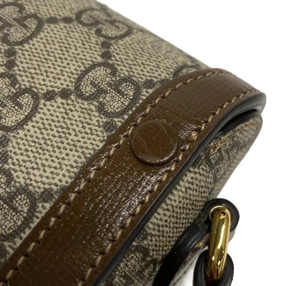 Auth GUCCI GG Plus / GG Supreme, Horsebit 625615 Beige Dark Brown PVC Leather - Picture 5 of 16